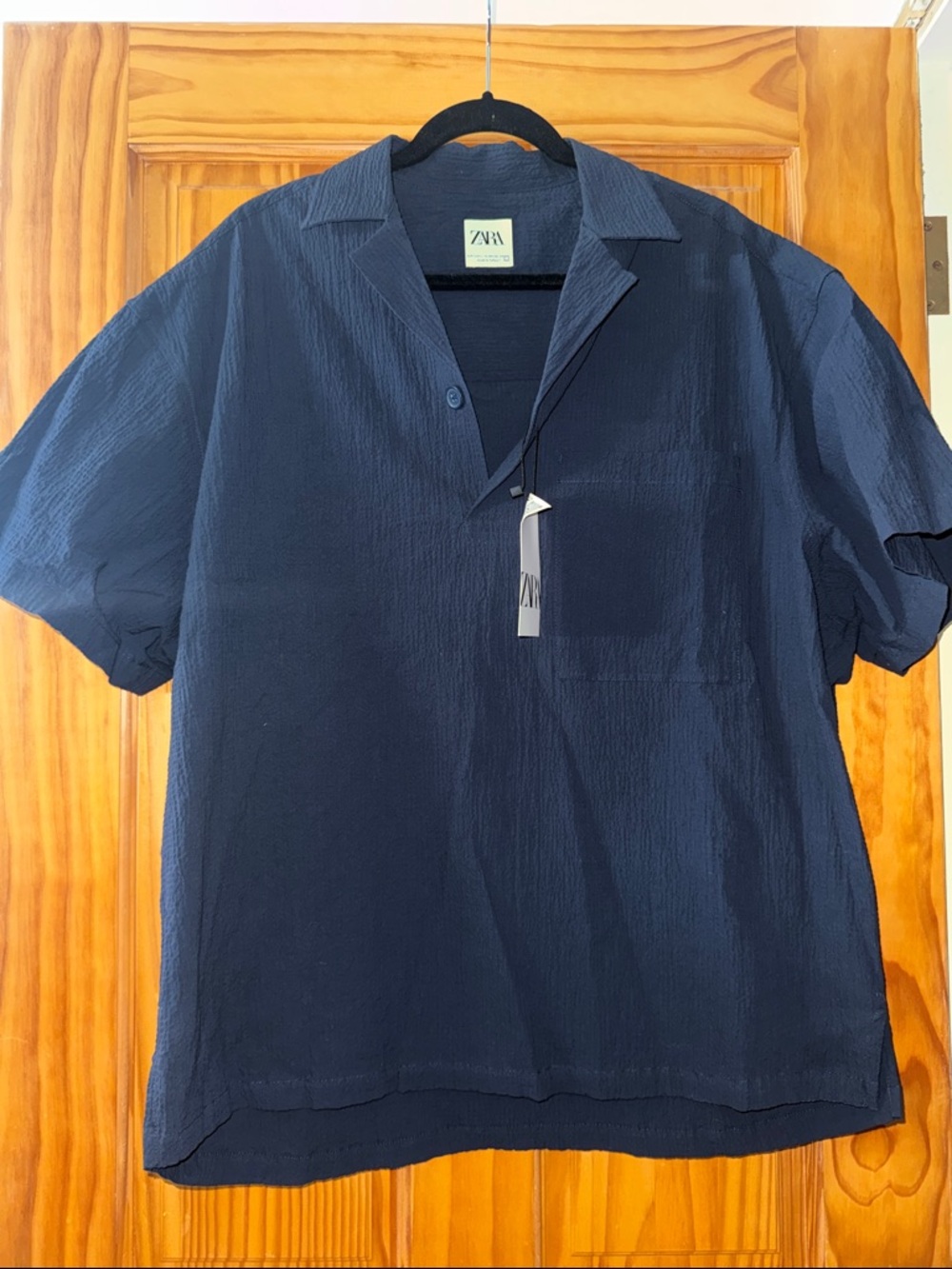 NWT Zara MENS Navy Short-Sleeve Collar Shirt